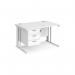 Maestro 25 straight desk 1200mm x 800mm with 3 drawer pedestal - white cable managed leg frame, white top MCM12P3WHWH