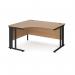 Maestro 25 left hand ergonomic desk 1400mm wide - black cable managed leg frame, beech top MCM14ELKB