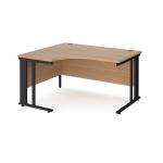 Maestro 25 left hand ergonomic desk 1400mm wide - black cable managed leg frame and beech top