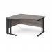 Maestro 25 left hand ergonomic desk 1400mm wide - black cable managed leg frame, grey oak top MCM14ELKGO