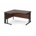 Maestro 25 left hand ergonomic desk 1400mm wide - black cable managed leg frame, walnut top MCM14ELKW