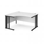 Maestro 25 left hand ergonomic desk 1400mm wide - black cable managed leg frame, white top MCM14ELKWH