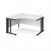 Maestro 25 left hand ergonomic desk 1400mm wide - black cable managed leg frame, white top MCM14ELKWH