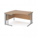 Maestro 25 left hand ergonomic desk 1400mm wide - silver cable managed leg frame and beech top