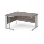 Maestro 25 left hand ergonomic desk 1400mm wide - silver cable managed leg frame, grey oak top MCM14ELSGO