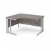 Maestro 25 left hand ergonomic desk 1400mm wide - silver cable managed leg frame, grey oak top MCM14ELSGO