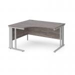 Maestro 25 left hand ergonomic desk 1400mm wide - silver cable managed leg frame and grey oak top