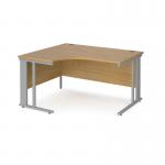Maestro 25 left hand ergonomic desk 1400mm wide - silver cable managed leg frame and oak top