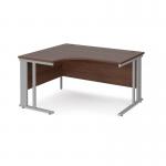 Maestro 25 left hand ergonomic desk 1400mm wide - silver cable managed leg frame and walnut top