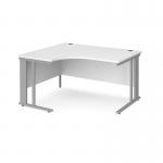 Maestro 25 left hand ergonomic desk 1400mm wide - silver cable managed leg frame and white top