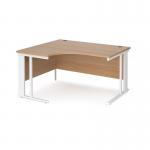 Maestro 25 left hand ergonomic desk 1400mm wide - white cable managed leg frame and beech top