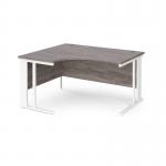 Maestro 25 left hand ergonomic desk 1400mm wide - white cable managed leg frame, grey oak top MCM14ELWHGO