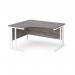 Maestro 25 left hand ergonomic desk 1400mm wide - white cable managed leg frame, grey oak top MCM14ELWHGO