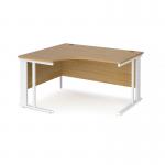 Maestro 25 left hand ergonomic desk 1400mm wide - white cable managed leg frame, oak top MCM14ELWHO