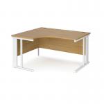 Maestro 25 left hand ergonomic desk 1400mm wide - white cable managed leg frame and oak top
