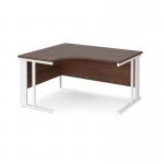 Maestro 25 left hand ergonomic desk 1400mm wide - white cable managed leg frame and walnut top