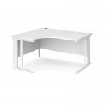 Maestro 25 left hand ergonomic desk 1400mm wide - white cable managed leg frame, white top MCM14ELWHWH