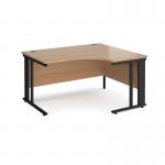 Maestro 25 right hand ergonomic desk 1400mm wide - black cable managed leg frame, beech top MCM14ERKB