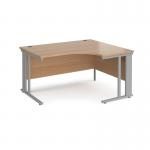 Maestro 25 right hand ergonomic desk 1400mm wide - silver cable managed leg frame, beech top MCM14ERSB