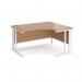 Maestro 25 right hand ergonomic desk 1400mm wide - white cable managed leg frame, beech top MCM14ERWHB