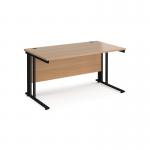 Maestro 25 straight desk 1400mm x 800mm - black cable managed leg frame and beech top