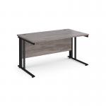 Maestro 25 straight desk 1400mm x 800mm - black cable managed leg frame and grey oak top