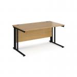 Maestro 25 straight desk 1400mm x 800mm - black cable managed leg frame and oak top