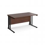 Maestro 25 straight desk 1400mm x 800mm - black cable managed leg frame and walnut top