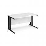Maestro 25 straight desk 1400mm x 800mm - black cable managed leg frame, white top MCM14KWH