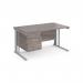 Maestro 25 straight desk 1400mm x 800mm with 2 drawer pedestal - silver cable managed leg frame, grey oak top MCM14P2SGO