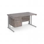 Maestro 25 straight desk 1400mm x 800mm with 2 drawer pedestal - silver cable managed leg frame, grey oak top MCM14P2SGO