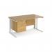 Maestro 25 straight desk 1400mm x 800mm with 2 drawer pedestal - white cable managed leg frame, oak top MCM14P2WHO