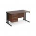 Maestro 25 straight desk 1400mm x 800mm with 3 drawer pedestal - black cable managed leg frame, walnut top MCM14P3KW