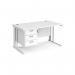 Maestro 25 straight desk 1400mm x 800mm with 3 drawer pedestal - white cable managed leg frame, white top MCM14P3WHWH