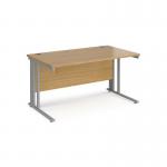 Maestro 25 straight desk 1400mm x 800mm - silver cable managed leg frame, oak top MCM14SO