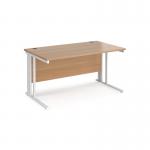 Maestro 25 straight desk 1400mm x 800mm - white cable managed leg frame, beech top MCM14WHB