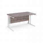 Maestro 25 straight desk 1400mm x 800mm - white cable managed leg frame, grey oak top MCM14WHGO