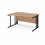 Maestro 25 left hand wave desk 1400mm wide - black cable managed leg frame, beech top MCM14WLKB