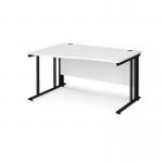 Maestro 25 left hand wave desk 1400mm wide - black cable managed leg frame, white top MCM14WLKWH