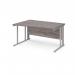 Maestro 25 left hand wave desk 1400mm wide - silver cable managed leg frame, grey oak top MCM14WLSGO