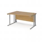 Maestro 25 left hand wave desk 1400mm wide - silver cable managed leg frame, oak top MCM14WLSO