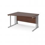 Maestro 25 left hand wave desk 1400mm wide - silver cable managed leg frame, walnut top MCM14WLSW