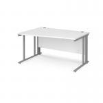 Maestro 25 left hand wave desk 1400mm wide - silver cable managed leg frame, white top MCM14WLSWH