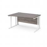 Maestro 25 left hand wave desk 1400mm wide - white cable managed leg frame, grey oak top MCM14WLWHGO