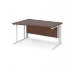 Maestro 25 left hand wave desk 1400mm wide - white cable managed leg frame, walnut top MCM14WLWHW