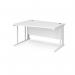 Maestro 25 left hand wave desk 1400mm wide - white cable managed leg frame, white top MCM14WLWHWH