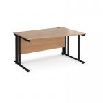 Maestro 25 right hand wave desk 1400mm wide - black cable managed leg frame, beech top MCM14WRKB