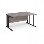 Maestro 25 right hand wave desk 1400mm wide - black cable managed leg frame, grey oak top MCM14WRKGO