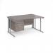 Maestro 25 right hand wave desk 1400mm wide with 2 drawer pedestal - silver cable managed leg frame, grey oak top MCM14WRP2SGO