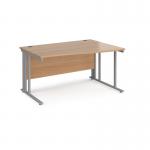 Maestro 25 right hand wave desk 1400mm wide - silver cable managed leg frame, beech top MCM14WRSB
